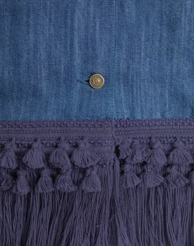 Valentino Cotton-linen Fringed Midi Skirt In Blue