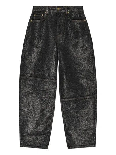 Ganni Wide Leg Trousers Metallic Finish Pockets