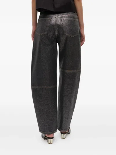 Ganni Wide Leg Trousers Metallic Finish Pockets