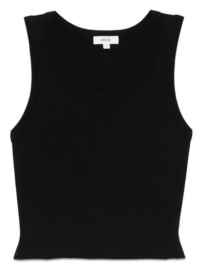 Agolde Poppy Cotton-blend Cropped Tank Top In Black