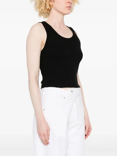 Agolde Poppy Cotton-blend Cropped Tank Top In Black