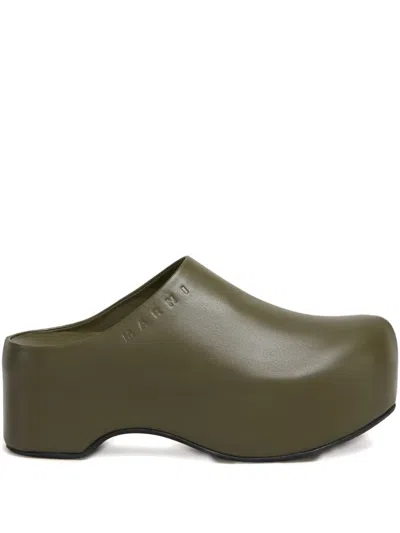 Marni Chunky Green Leather Deepsage Clog Sabots In Green