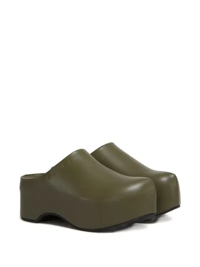 Marni Chunky Green Leather Deepsage Clog Sabots In Green