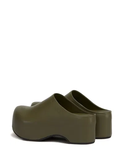 Marni Chunky Green Leather Deepsage Clog Sabots In Green