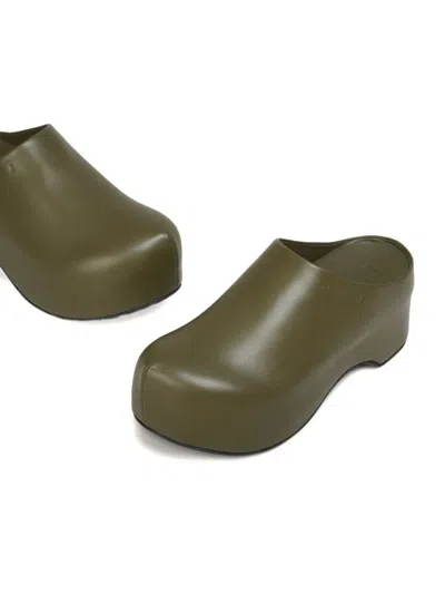 Marni Chunky Green Leather Deepsage Clog Sabots In Green