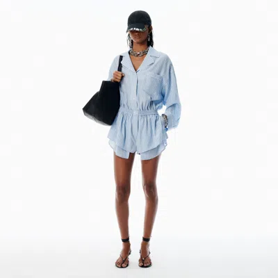 Alexander Wang Pleated Boxer Romper Jumpsuit With Striped Pattern