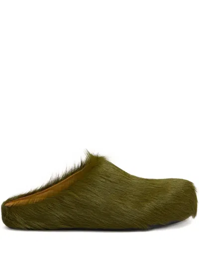 Marni Long Hair Calfskin Fussbett Sabot In Green