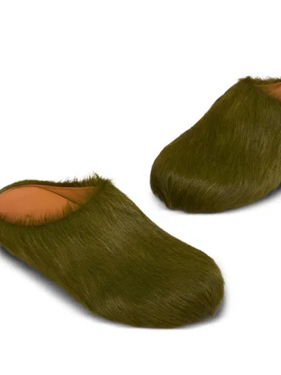 Marni Long Hair Calfskin Fussbett Sabot In Green