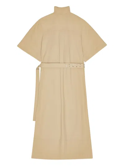 Ganni Classic Summer Suiting Cowl Neck Long Dress In Neutral