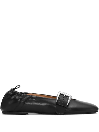 Ganni Butterfly Strap Ballerina Crinkle Oleatex In Black