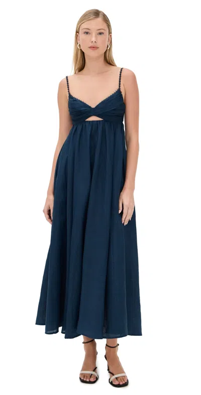 Zimmermann Front Twist Long Dress In Blue
