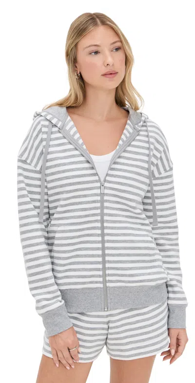 Splendid Zip Up Stripe Hoodie Light Heather Grey Stripe