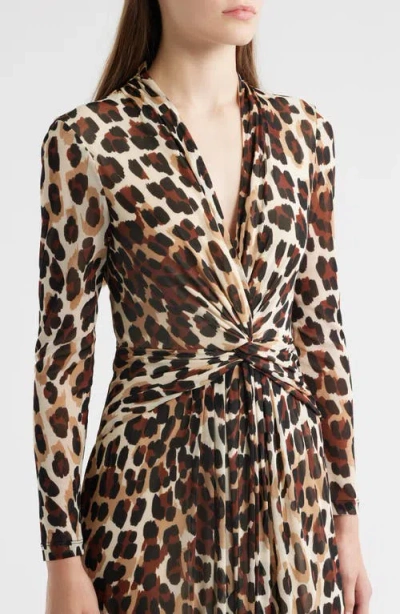 Anne Klein Twist Front Maxi Dress In Animal Print