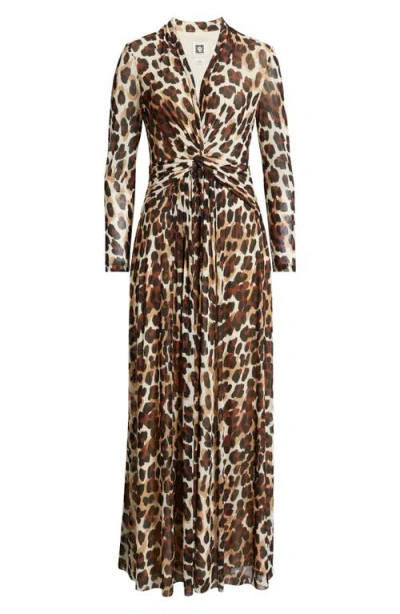 Anne Klein Twist Front Maxi Dress In Animal Print