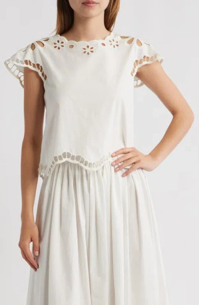 The Great . The Super Bloom Eyelet Top In White