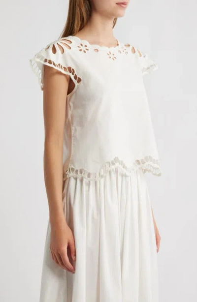 The Great . The Super Bloom Eyelet Top In White
