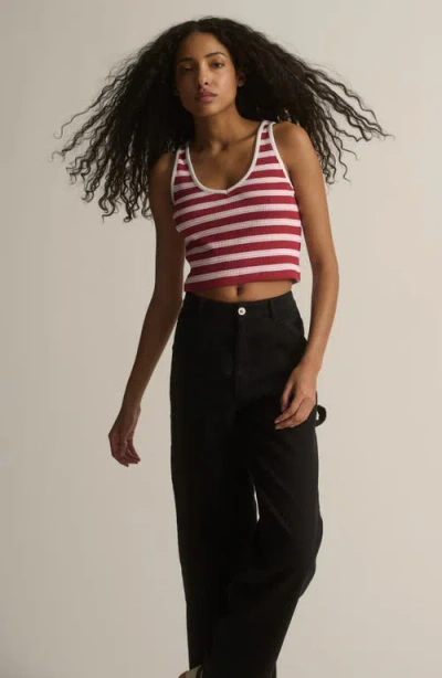 Brooklyn Industries Garnet Rib Stripe Crop Tank In Burgundy
