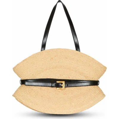 Balmain Medium Structured Shoulder Bag With Woven Texture In Nude