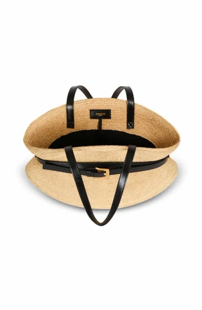 Balmain Medium Structured Shoulder Bag With Woven Texture In Nude