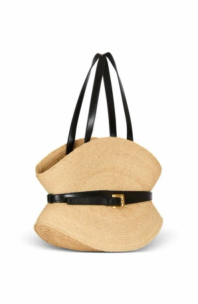 Balmain Medium Structured Shoulder Bag With Woven Texture In Nude