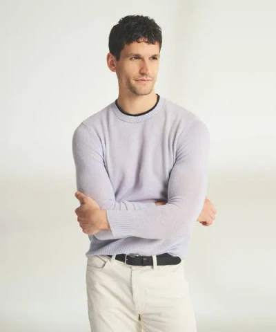 Naadam Lightweight Cashmere Contrast Trim Crewneck Sweater In Ice Blue
