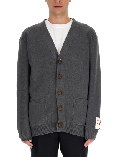 Golden Goose Micro-ribbed Cotton Cardigan In Gray