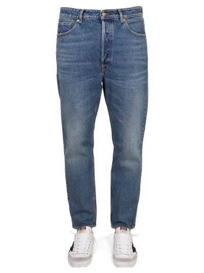 Golden Goose Denim Pants With Classic Five-pocket Design And Distinctive Patch In Blue
