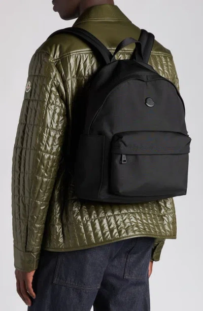 Moncler Pierrick Nylon Backpack Large Front Pocket In Black