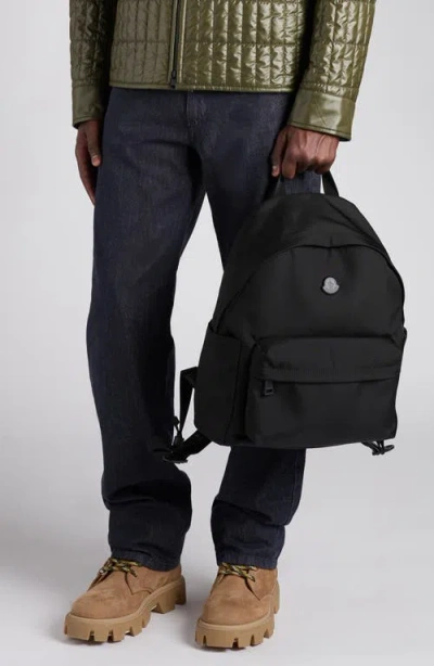 Moncler Pierrick Nylon Backpack Large Front Pocket In Black