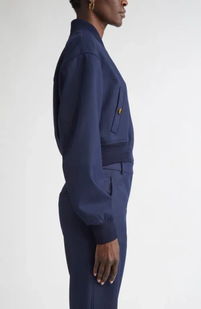 St John St. John Collection Dakota Stretch Gabardine Bomber Jacket In Blue