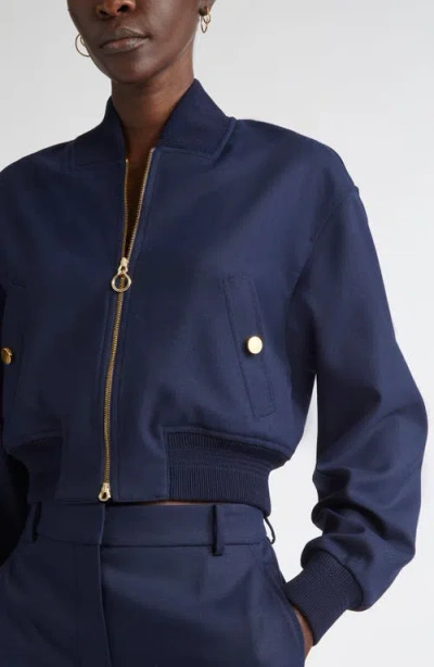 St John St. John Collection Dakota Stretch Gabardine Bomber Jacket In Blue
