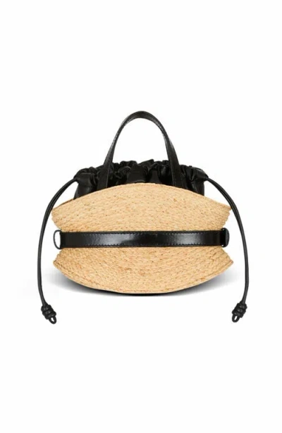 Balmain Shuffle Mini Top-handle Bag In Raffia And Calfskin In Nude