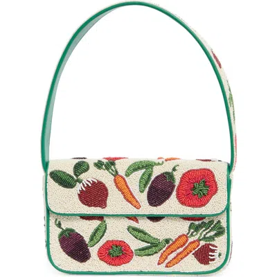 Staud Beaded Shoulder Bag Leather Strap In Red