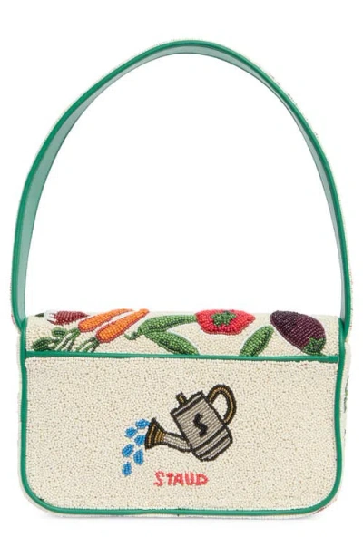 Staud Beaded Shoulder Bag Leather Strap In Red
