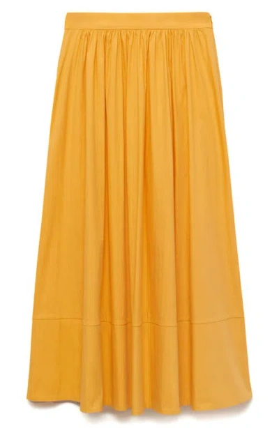 Mango Long Gathered Skirt Mustard In Yellow