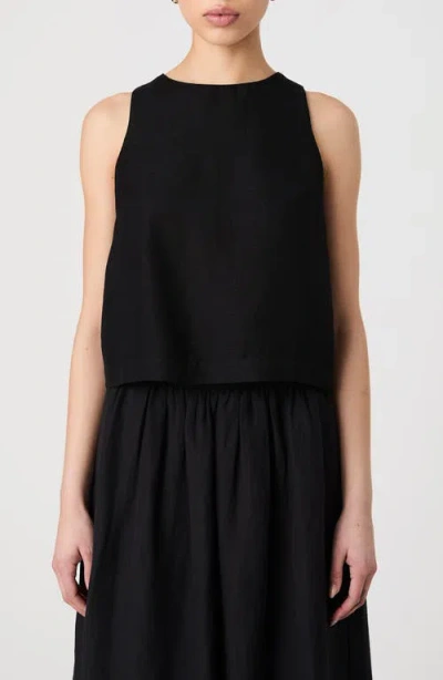 French Connection Birdie Linen Shell Top In Black In Black