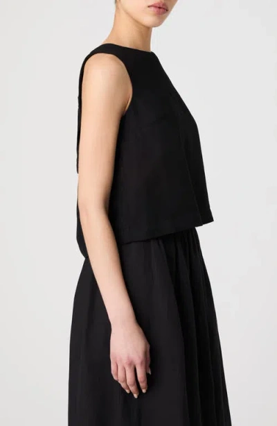 French Connection Birdie Linen Shell Top In Black In Black