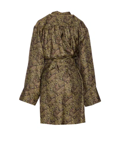 Saint Laurent Pussy-bow Belted Paisley-print Silk-twill Mini Dress In Green
