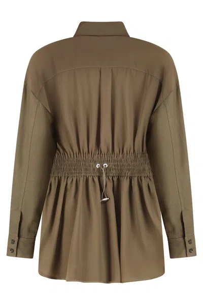 Pinko Linen Shirt Jacket With Four Patch Pockets In Brown