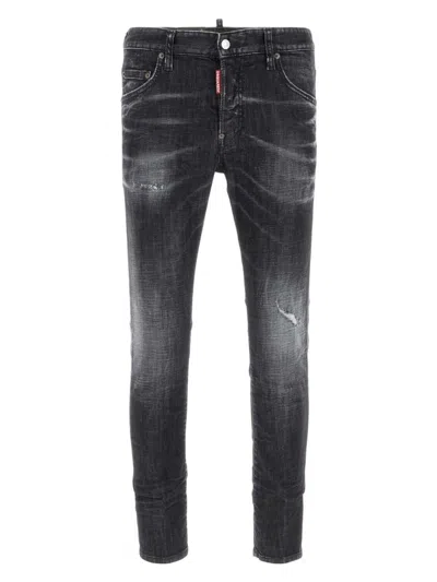 Dsquared2 Cool Gut Black Jeans With Belt Loops And Faded Effect In Denim Man
