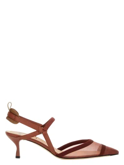 Fendi Mesh Panel Kitten Heel Pointed Toe Pumps