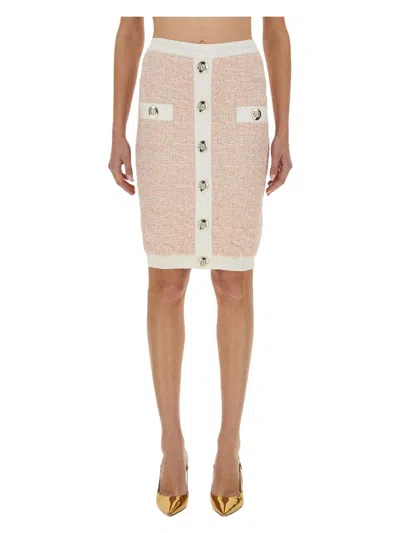 Balmain Textured Fabric Midi Skirt With Button Detailing