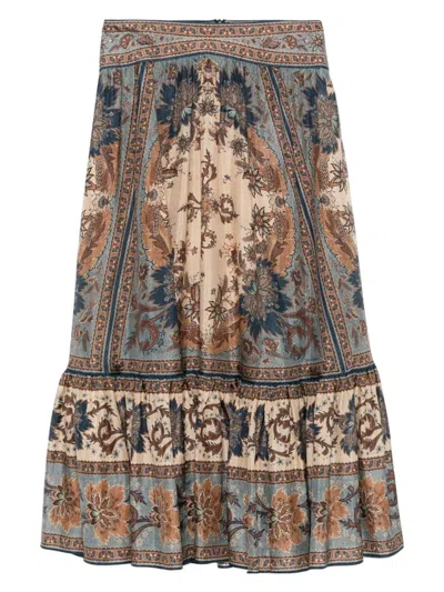 Zimmermann Women Indienne Floral Habotai Silk Ascension Tiered Midi Skirt