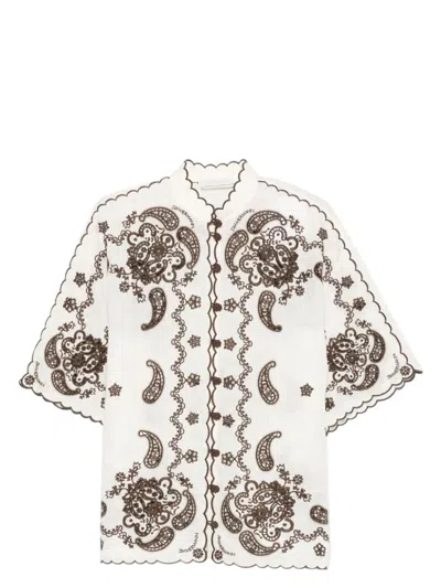 Zimmermann Ascension Leather-trimmed Broderie Anglaise Linen Shirt