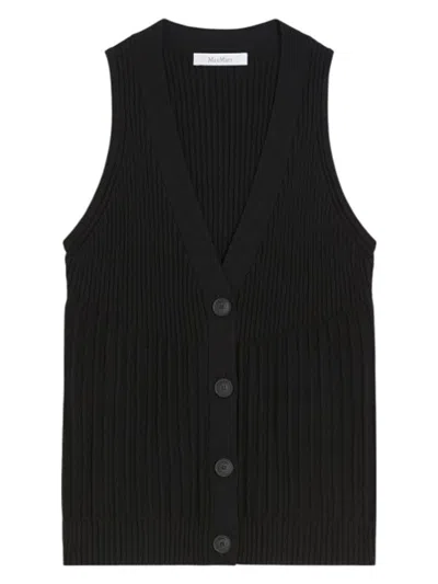 Max Mara Cotton Yarn And Viscose Crepe Gilet In Black