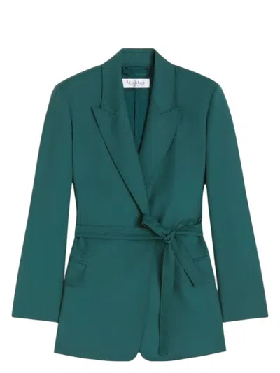 Max Mara Belted Woollen Cloth Blazer In Green
