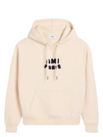Ami Alexandre Mattiussi Cropped Hoodie With Textured Lettering In Soft Beige