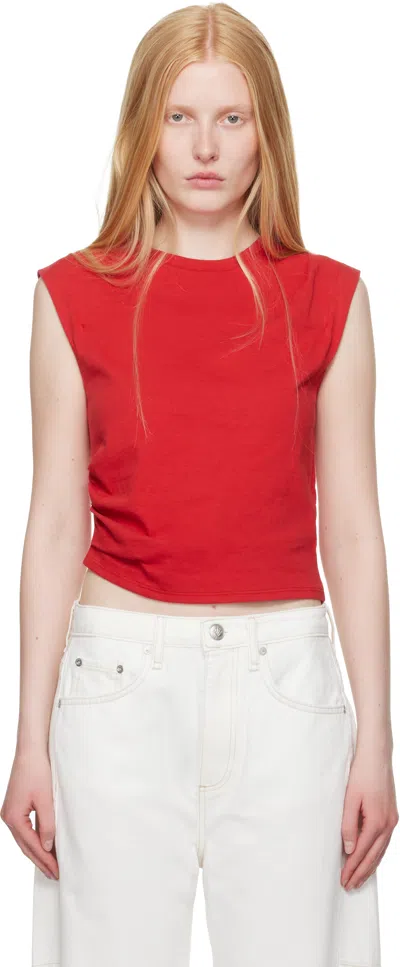 Rag & Bone Mica Ruched Sleeveless Cropped Top In Red