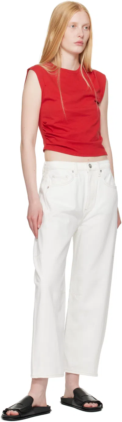 Rag & Bone Mica Ruched Sleeveless Cropped Top In Red