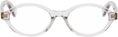 Bottega Veneta Transparent Triangle Stud Logo Round Glasses In Gray